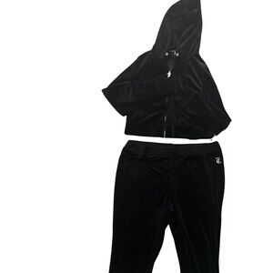 Juicy Couture Black Velour Hooded Track Jacket and Joggers